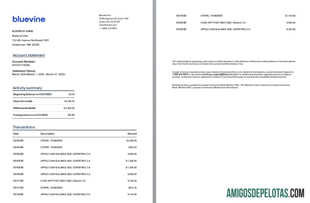 EUA Nova Jersey Bluevine Bank St, 3 páginas, 1 2p exemplo